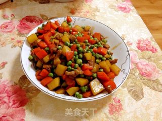 懒人豌豆炒土豆胡萝卜肉块的做法步骤：7