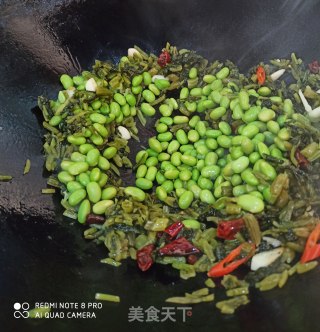 雪菜烧毛豆的做法步骤：4